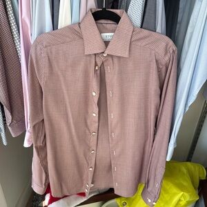 Worn once Eton Mens Button-Up Crimson Maroon Dot Long Sleeve 15 Super Slim